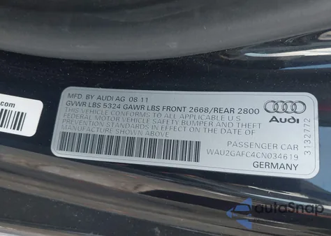 2012 Audi A7 Premium из США, поврежденный, VIN WAU2GAFC4CN034619